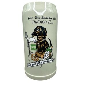 VTG German Beer Stein Dachshund Zum Deutschen Eck Chicago IL Made in Germany